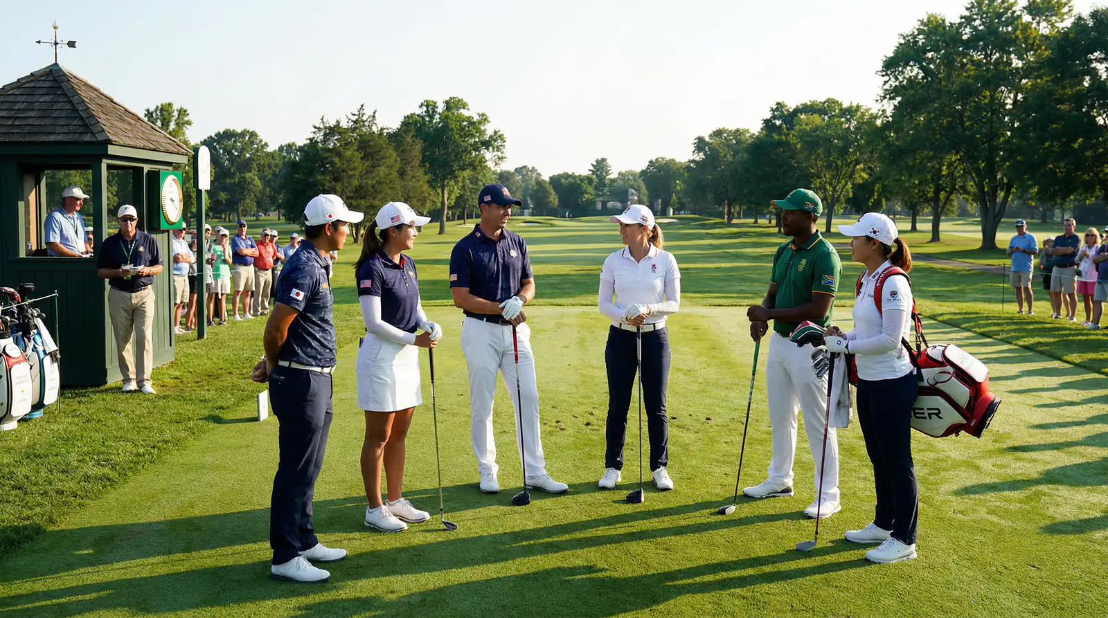 Golfistas de diferentes nacionalidades compitiendo juntos en un torneo internacional de golf
