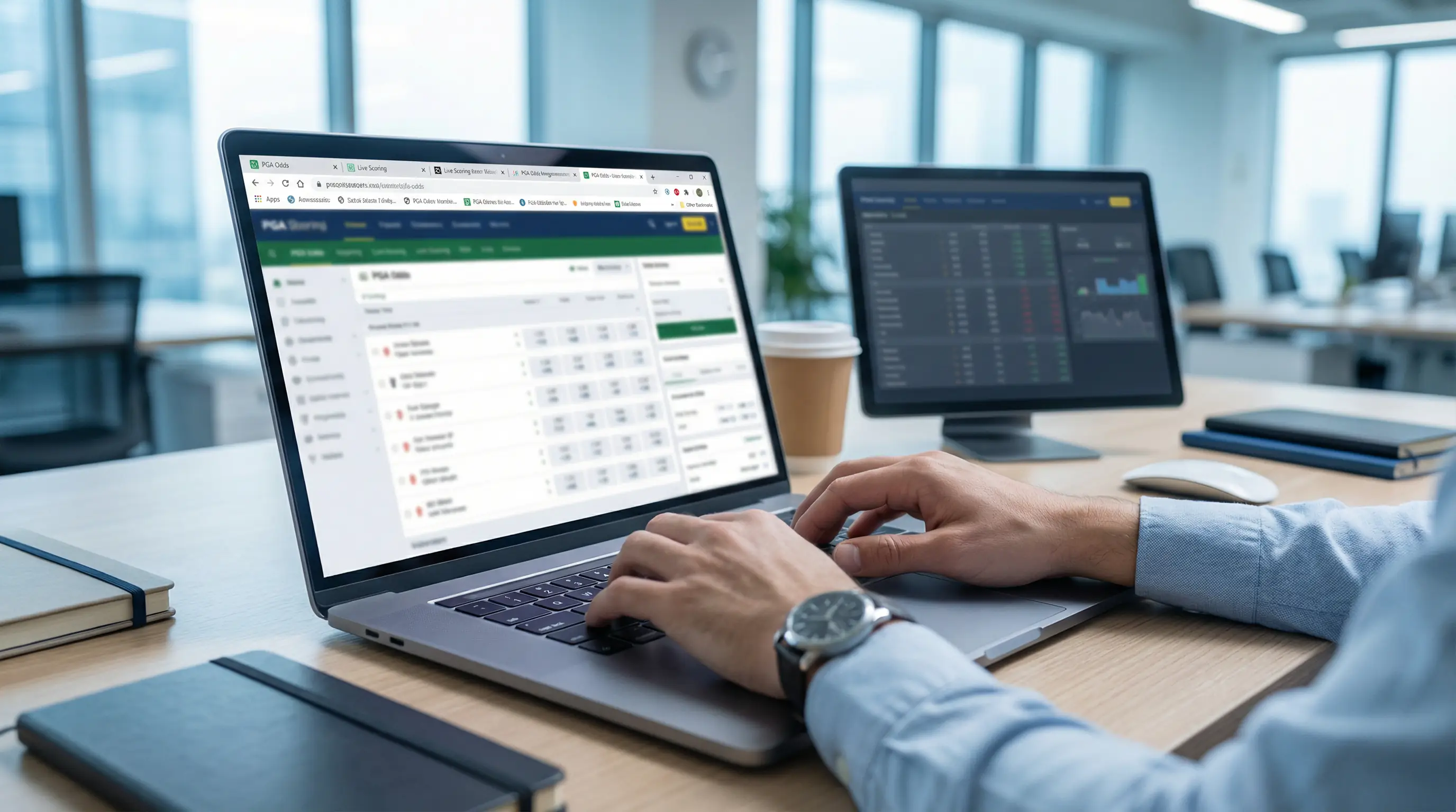 Pantalla de ordenador mostrando diferentes cuotas de apuestas de golf lado a lado